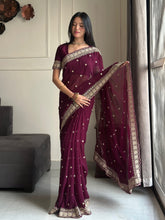 Load image into Gallery viewer, Exquisite Party Wear Soft Faux Georgette Embroidery n Sequence Zari Work Fancy Designer Saree With Unstithced Blouse Piece