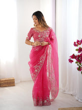 Load image into Gallery viewer, Attractive Party Wear Organza Silk Thread n Sequence Work Fancy Designer Saree With Unstitched Blouse