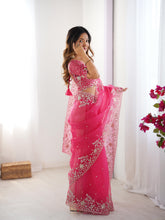 Load image into Gallery viewer, Attractive Party Wear Organza Silk Thread n Sequence Work Fancy Designer Saree With Unstitched Blouse