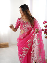 Load image into Gallery viewer, Attractive Party Wear Organza Silk Thread n Sequence Work Fancy Designer Saree With Unstitched Blouse