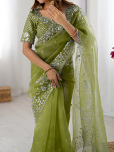 Load image into Gallery viewer, Attractive Party Wear Organza Silk Thread n Sequence Work Fancy Designer Saree With Unstitched Blouse