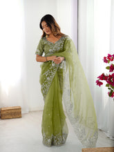 Load image into Gallery viewer, Attractive Party Wear Organza Silk Thread n Sequence Work Fancy Designer Saree With Unstitched Blouse