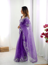 Load image into Gallery viewer, Attractive Party Wear Organza Silk Thread n Sequence Work Fancy Designer Saree With Unstitched Blouse