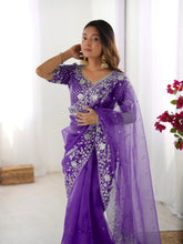 Load image into Gallery viewer, Attractive Party Wear Organza Silk Thread n Sequence Work Fancy Designer Saree With Unstitched Blouse