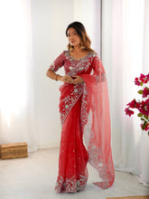 Load image into Gallery viewer, Attractive Party Wear Organza Silk Thread n Sequence Work Fancy Designer Saree With Unstitched Blouse