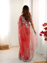 Load image into Gallery viewer, Attractive Party Wear Organza Silk Thread n Sequence Work Fancy Designer Saree With Unstitched Blouse