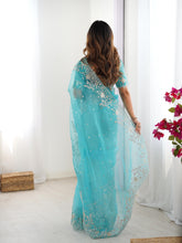 Load image into Gallery viewer, Attractive Party Wear Organza Silk Thread n Sequence Work Fancy Designer Saree With Unstitched Blouse