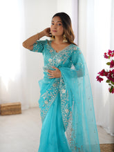 Load image into Gallery viewer, Attractive Party Wear Organza Silk Thread n Sequence Work Fancy Designer Saree With Unstitched Blouse