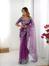 Load image into Gallery viewer, Attractive Party Wear Organza Silk Thread n Sequence Work Fancy Designer Saree With Unstitched Blouse