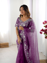 Load image into Gallery viewer, Attractive Party Wear Organza Silk Thread n Sequence Work Fancy Designer Saree With Unstitched Blouse