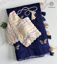 Load image into Gallery viewer, New Beautiful Chanderi Cotton Heavy Embroidered n Tussels Work Fancy Designer Wedding Wear Saree With Stitched Blouse