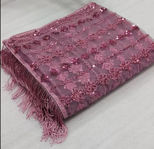 Load image into Gallery viewer, Partywear Onion Color Soft Net Sequence Work Fancy Designer Saree With Embroidered Blouse