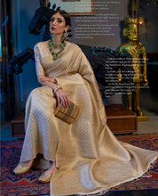 Load image into Gallery viewer, Latest Off White n Golden Color Kanjivaram Silk Jacquard Weaving Work Wedding Wear Designer Saree