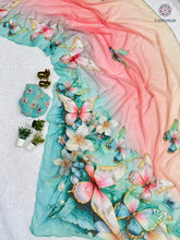 Load image into Gallery viewer, Latest Function Wear Multicolor Soft Chiffon Print Embroidery n Hand Work Fancy Designer Saree With Blouse