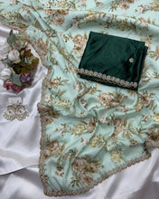 Load image into Gallery viewer, New Wedding Wear Pure Chinnon Silk Print Embroidery n Diamond Work Fancy Designer Saree