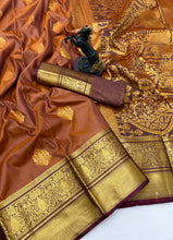 Load image into Gallery viewer, Luxury Function Wear Tissue Silk Zari Buti Design Jacquard Border Saree With Elegant Blouse Piece