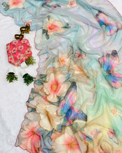 Load image into Gallery viewer, Latest Festive Wear Multicolor Soft Chiffon Print Embroidery n Hand Work Fancy Designer Saree With Blouse