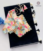 Load image into Gallery viewer, Attractive New Black Colour Chanderi Cotton Tussels Work Fancy Designer Wedding Wear Saree With Stitched Blouse