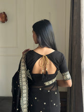 Load image into Gallery viewer, Exquisite Party Wear Soft Faux Georgette Embroidery n Sequence Zari Work Fancy Designer Saree With Unstithced Blouse Piece