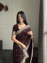 Load image into Gallery viewer, Exquisite Party Wear Soft Faux Georgette Embroidery n Sequence Zari Work Fancy Designer Saree With Unstithced Blouse Piece