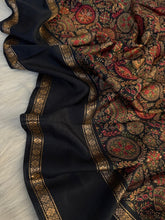 Load image into Gallery viewer, Divine Party Wear Pure Soft Tussar Kashmiri Silk Printed n Zari Work Border Rich Pallu Designer Saree With Unstitched Blouse