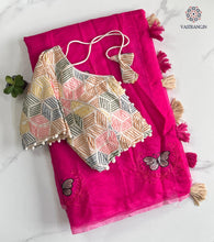 Load image into Gallery viewer, New Beautiful Chanderi Cotton Heavy Embroidered n Tussels Work Fancy Designer Wedding Wear Saree With Stitched Blouse