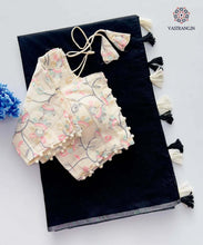 Load image into Gallery viewer, Attractive New Black Colour Chanderi Cotton Tussels Work Fancy Designer Wedding Wear Saree With Stitched Blouse