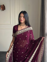 Load image into Gallery viewer, Exquisite Party Wear Soft Faux Georgette Embroidery n Sequence Zari Work Fancy Designer Saree With Unstithced Blouse Piece