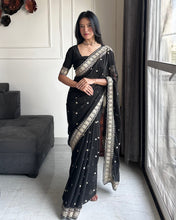 Load image into Gallery viewer, Exquisite Party Wear Soft Faux Georgette Embroidery n Sequence Zari Work Fancy Designer Saree With Unstithced Blouse Piece