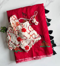 Load image into Gallery viewer, New Function Wear Chanderi Cotton Embroidery n Tussels Work Fancy Designer Saree With Stitched Blouse