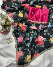 Load image into Gallery viewer, New Wedding Wear Pure Chinnon Silk Print Embroidery n Diamond Work Fancy Designer Saree