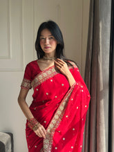 Load image into Gallery viewer, Exquisite Party Wear Soft Faux Georgette Embroidery n Sequence Zari Work Fancy Designer Saree With Unstithced Blouse Piece