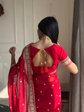 Load image into Gallery viewer, Exquisite Party Wear Soft Faux Georgette Embroidery n Sequence Zari Work Fancy Designer Saree With Unstithced Blouse Piece