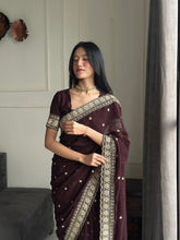 Load image into Gallery viewer, Exquisite Party Wear Soft Faux Georgette Embroidery n Sequence Zari Work Fancy Designer Saree With Unstithced Blouse Piece