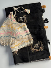 Load image into Gallery viewer, Mellifluous Function Wear Chanderi Cotton Embroidery n Tussels Work Fancy Designer Saree With Stitched Blouse