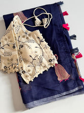 Load image into Gallery viewer, Scrupulous Function Wear Chanderi Cotton Embroidery n Tussels Work Fancy Designer Saree With Stitched Blouse