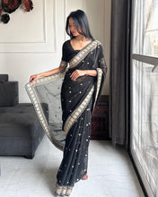 Load image into Gallery viewer, Exquisite Party Wear Soft Faux Georgette Embroidery n Sequence Zari Work Fancy Designer Saree With Unstithced Blouse Piece
