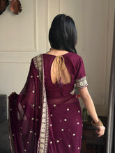 Load image into Gallery viewer, Exquisite Party Wear Soft Faux Georgette Embroidery n Sequence Zari Work Fancy Designer Saree With Unstithced Blouse Piece