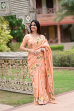 Load image into Gallery viewer, New Tussar Cotton Embroidery With Cut Work Festive Wear Fancy Designer Saree With Blouse