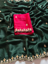 Load image into Gallery viewer, New Partywear Satin Chiffon Embroidery n Diamond Work Fancy Designer Saree With Blouse