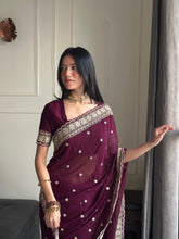 Load image into Gallery viewer, Exquisite Party Wear Soft Faux Georgette Embroidery n Sequence Zari Work Fancy Designer Saree With Unstithced Blouse Piece