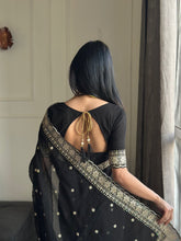 Load image into Gallery viewer, Exquisite Party Wear Soft Faux Georgette Embroidery n Sequence Zari Work Fancy Designer Saree With Unstithced Blouse Piece