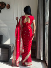 Load image into Gallery viewer, Exquisite Party Wear Soft Faux Georgette Embroidery n Sequence Zari Work Fancy Designer Saree With Unstithced Blouse Piece