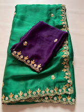 Load image into Gallery viewer, New Partywear Satin Chiffon Embroidery n Diamond Work Fancy Designer Saree With Blouse