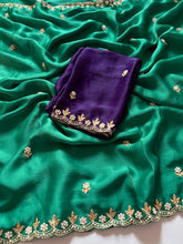 Load image into Gallery viewer, New Partywear Satin Chiffon Embroidery n Diamond Work Fancy Designer Saree With Blouse