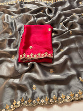 Load image into Gallery viewer, New Partywear Satin Chiffon Embroidery n Diamond Work Fancy Designer Saree With Blouse