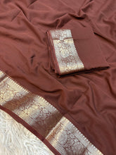 Load image into Gallery viewer, Blissful Function Wear Soft Chiffon Jacquard Weaving Border Fancy Designer Saree With Blouse Piece