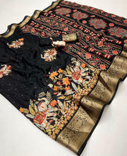 Load image into Gallery viewer, Whimsical Function Wear Black Colour Georgette Jacquard Weaving Border Rich Pallu Fancy Designer Saree For Party