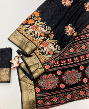 Load image into Gallery viewer, Whimsical Function Wear Black Colour Georgette Jacquard Weaving Border Rich Pallu Fancy Designer Saree For Party