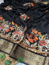 Load image into Gallery viewer, Whimsical Function Wear Black Colour Georgette Jacquard Weaving Border Rich Pallu Fancy Designer Saree For Party